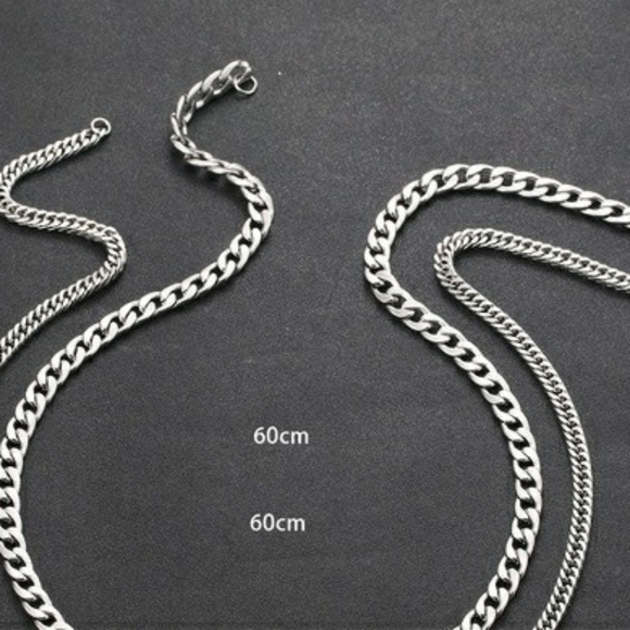 2pcs/set Men's Stainless Steel Silver Chains - Picture 4 of 4
